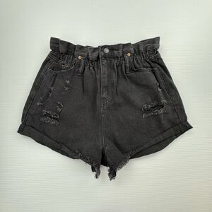 Signature 8 Old West Black Denim Paperbag Shorts Womens Large NWT